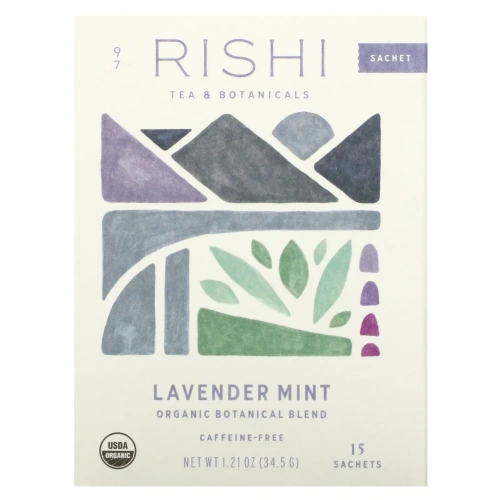 Rishi Tea, Organic Botanical Blend, Lavender Mint, Caffeine-Free, 15 Sachets, 1.32 oz (37.5 g)