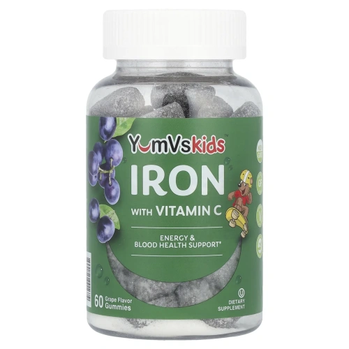 YumVs, железо с витамином C, со вкусом винограда, 60 жевательных мармеладок