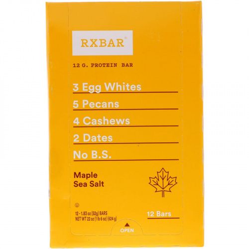 RXBAR, Протеиновые батончики, кленовая соль, 12 батончиков, 52 г (1,83 унции)