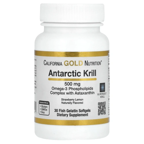 California Gold Nutrition, Жир арктического криля, с астаксантином, RIMFROST, натуральный клубничный и лимонный вкус, 500 мг, 30 желатиновых капсул-рыбок