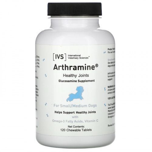 International Veterinary Sciences, Arthramine, Glucosamine Supplement, For Small/Medium Dogs, 120 Chewable Tablets