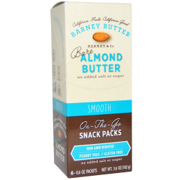 Barney Butter, Чистое миндальное масло, упаковки перекусов на ходу, Smooth, 6 пакетиков, 0,6 унц. (17 г) каждый