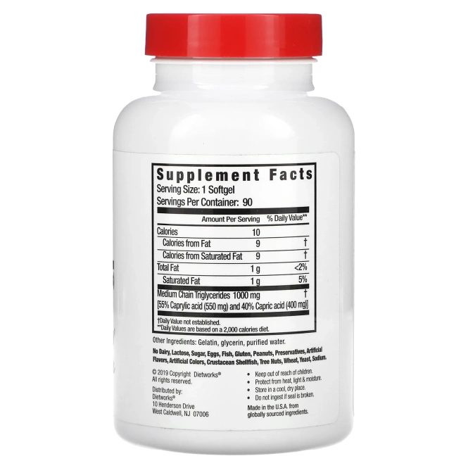 DietWorks, Масло MCT, 1000 мг, 90 мягких таблеток