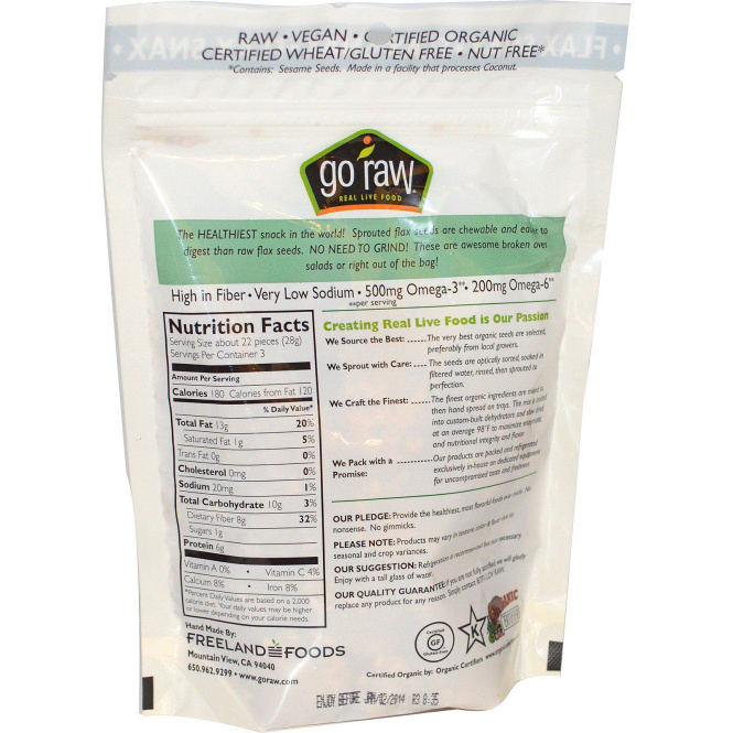 Go Raw, Органические снэки с льняным семенем Flax Snax, 3 унции (85 г)