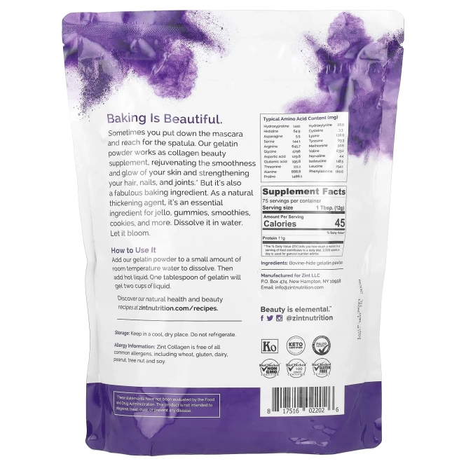 Zint, Beef Gelatin, Чистый Протеин, 32 унции (907г)