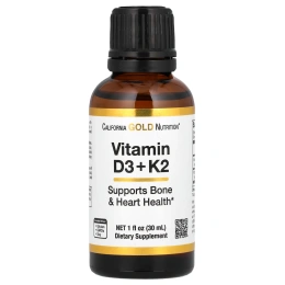 California Gold Nutrition, витамины D3 и K2, 25 мкг (1000 МЕ), 30 мл (1 жидк. унция)
