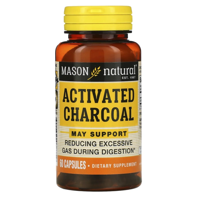 Mason Natural, Активированный Растительный Уголь, 60 Капсул