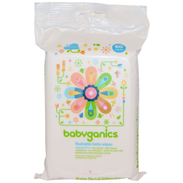 BabyGanics, Смываемые детские салфетки, без запаха, 60 салфеток