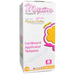 Maxim Hygiene Products, Органические хлопковые тампоны с картонным аппликатором, Супер Плюс, 14 тампонов