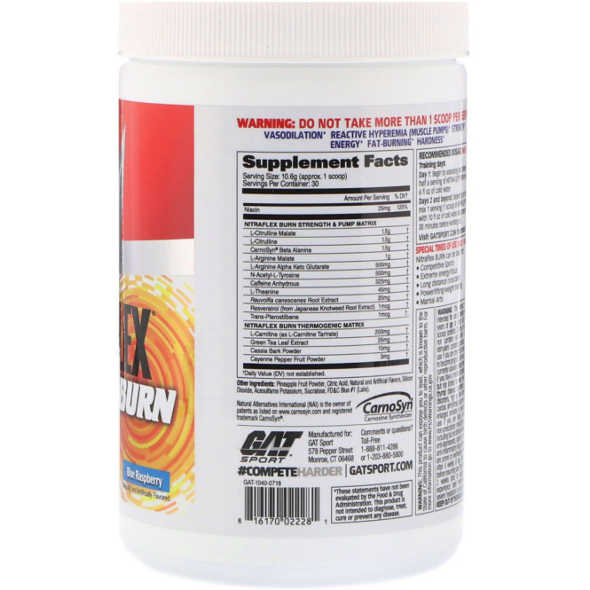 GAT, Nitraflex Burn, Blue Raspberry, 11.21 oz (318 g)