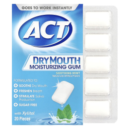 Act, увлажняющая жевательная резинка против сухости во рту с ксилитолом, без сахара, успокаивающая мята, 20 шт.