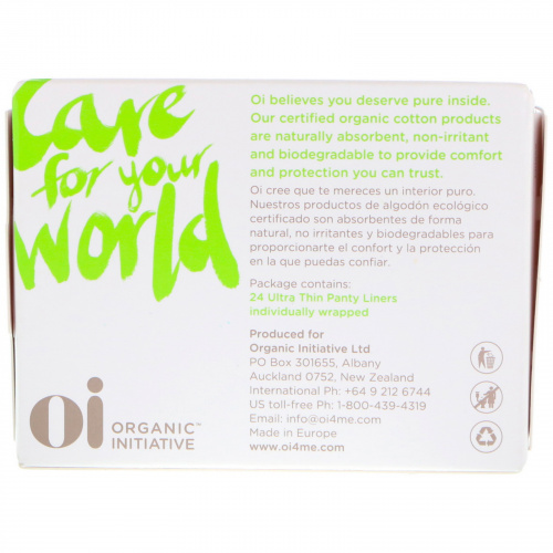Oi, Organic Cotton Ultra Thin Panty Liners, 24 Liners