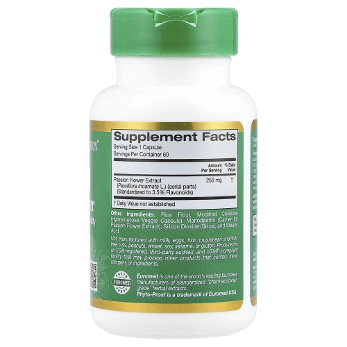 California Gold Nutrition, EuroHerbs,  Пассифлора XT 250 mg, VC MB, 60 карат