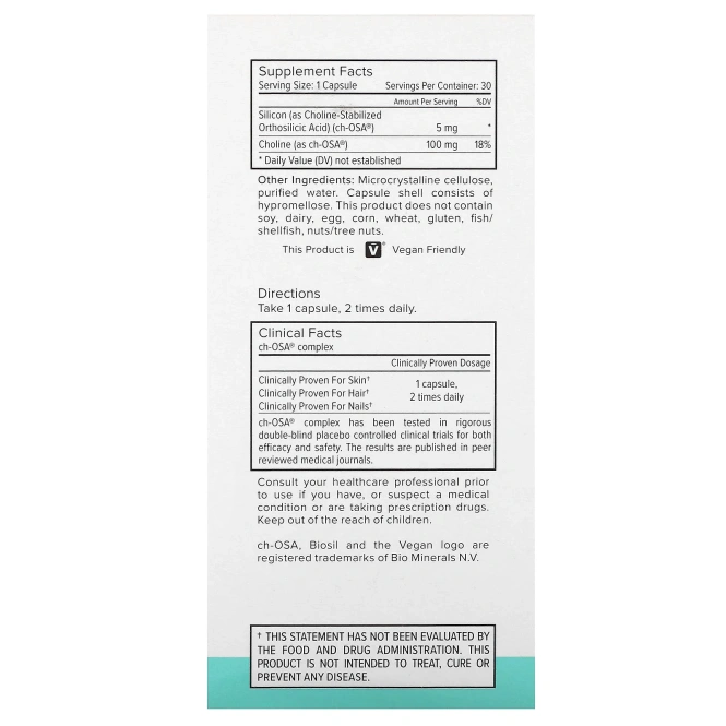 BioSil by Natural Factors, ch-OSA, улучшенный источник коллагена, 30 вегетарианских капсул