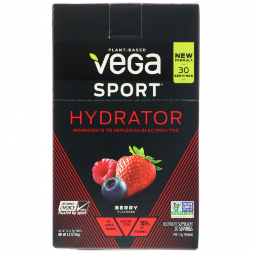 Vega, Sport, Восполнитель влаги, Ягоды, 30 пакетов, по 0,1 унц. (2,8 г) каждый