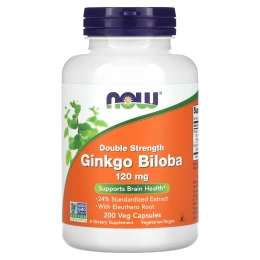 NOW Ginkgo Biloba Гинкго билоба 120 мг, двойная формула, 200 вегетарианских капсул