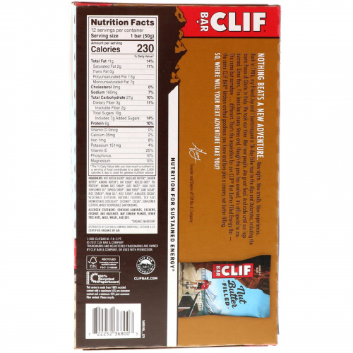 Clif Bar, Энергетический батончик с органической ореховой пастой, шоколадное масло с фундуком, 12 энергетических батончиков, 1,76 унц. (50 г) каждый