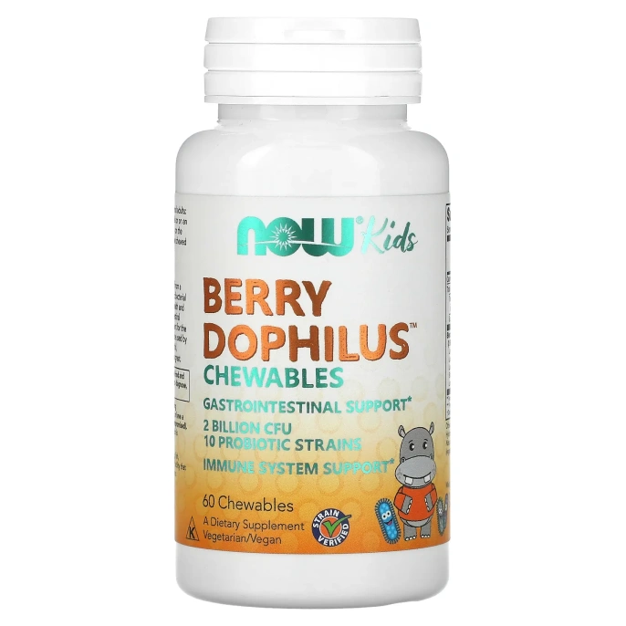 Now Foods, Berry Dophilus, для детей, 2 миллиарда, 60 жевательных таблеток