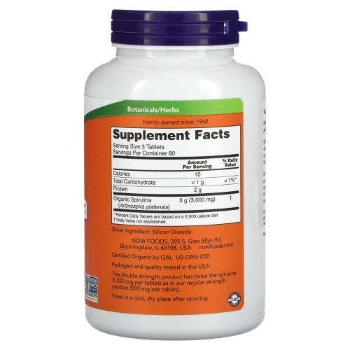 Now Foods Сертифицированная органическая спирулина (1000 мг) 240 таблеток