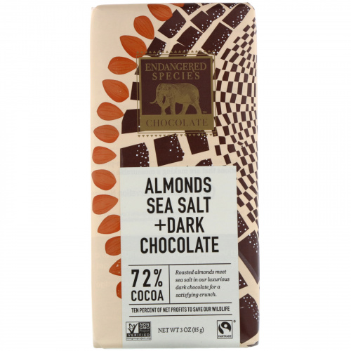 Endangered Species Chocolate, Almonds Sea Salt + Dark Chocolate, 3 oz (85 g)