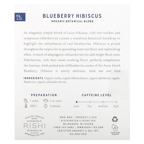 Rishi Tea, Organic Herbal Tea, Blueberry Hibiscus, 15 Tea Bags 1.69 oz (48 g)