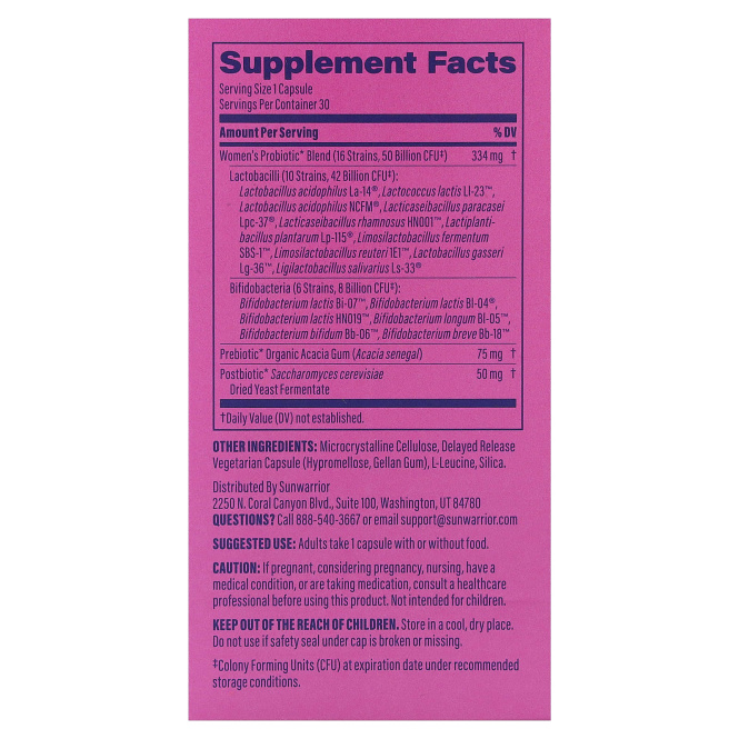 Sunwarrior, пробиотик для женщин, 30 вегетарианских капсул