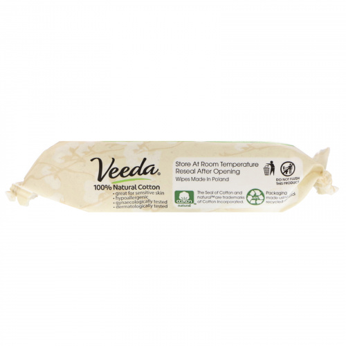 Veeda, 100% Natural Cotton Feminine Wipes, 20 Wipes