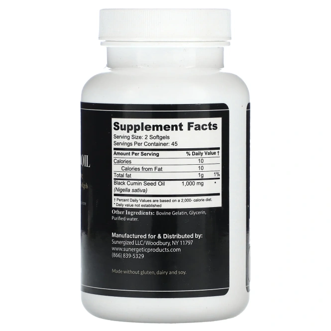 Sunergetic, масло из семян черного тмина премиального качества, 1000 мг, 90 капсул (500 мг в 1 капсуле)