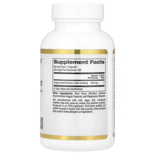 California Gold Nutrition, Французский экстракт виноградных косточек, VitaFlavan, антиоксидант полифенол, 100 мг, 120 вегетарианских капсул