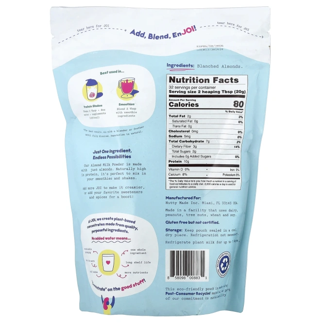 JOI, миндальное молоко, в сухом виде, 644 г (1,42 фунта)
