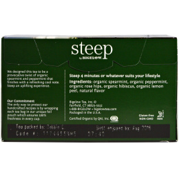 Bigelow, Стип, органический травяной чай без кофеина, мята, 20 пакетиков, 1,41 унции (40 г)