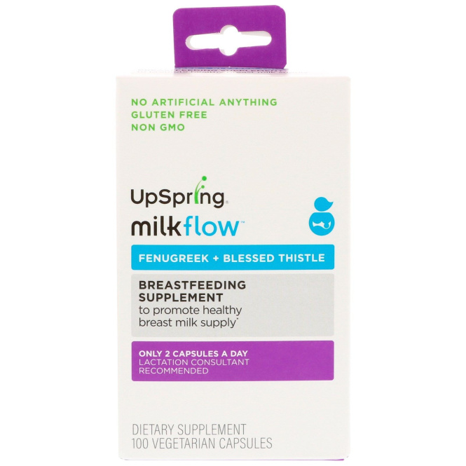 UpSpring, Milkflow, пажитник + кникус благословенный, 100 вегетарианских капсул