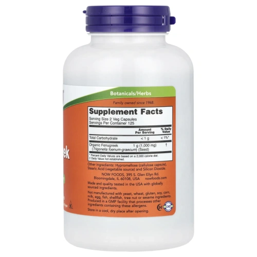 NOW Foods, пажитник, 1000 мг, 250 растительных капсул (500 мг в 1 капсуле)
