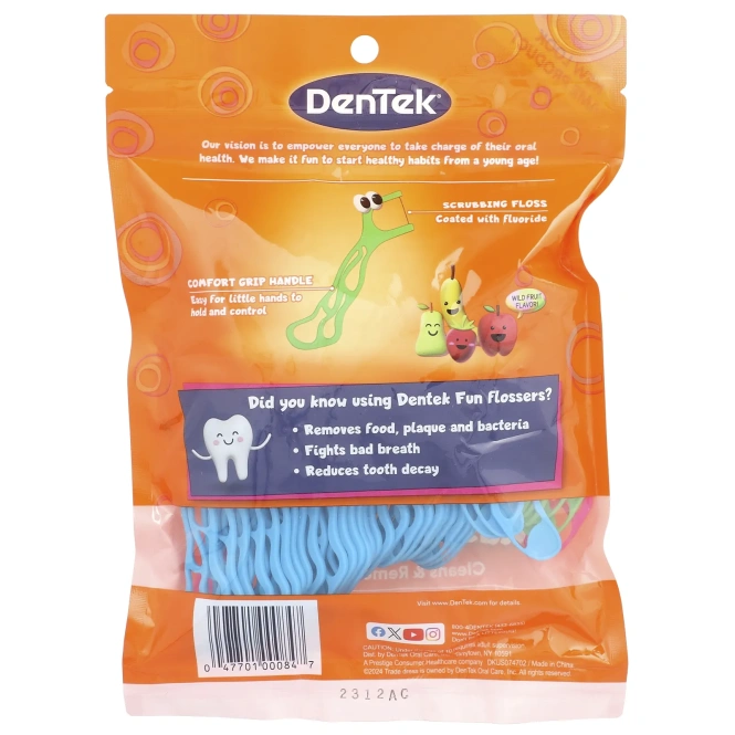 DenTek, Kids Fun Flossers, дикие фрукты, 90 зубочисток