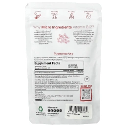 Micro Ingredients, витамин B12, натуральный клубничный вкус, 1000 мкг, 365 жевательных таблеток