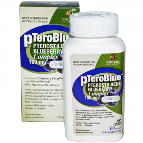 Genceutic Naturals, pTeroBlue, комплекс птеростильбен и черника, 100 мг, 60 капсул