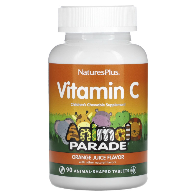 NaturesPlus Vitamin C Animal Parade со вкусом апельсинового сока, 90 жевательных таблеток в форме животных