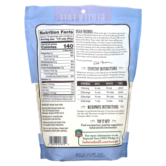 Bob's Red Mill, шотландская цельнозерновая овсянка, без глютена, 567 г (20 унций)