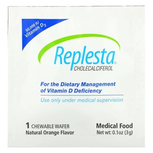 Replesta, Витамин D3, холекальциферол, с натуральным апельсином, 50000 МЕ, 4 жевательных пластинки