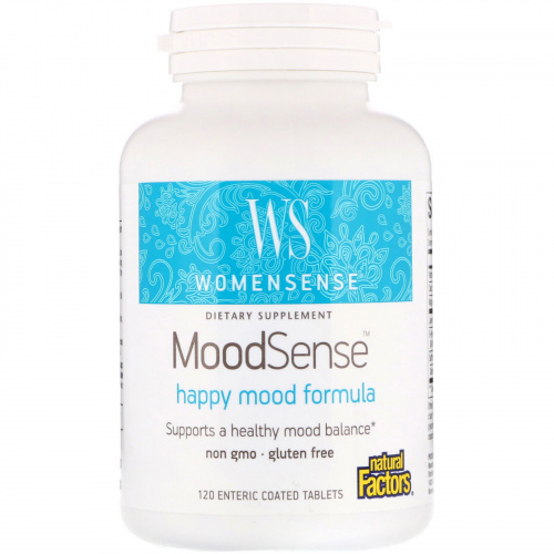 Natural Factors, WomenSense, MoodSense, для хорошего настроения, 120 желудочно-резистентных таблеток