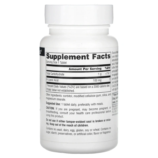Source Naturals, R-липоевая кислота, 100 мг, 60 таблеток