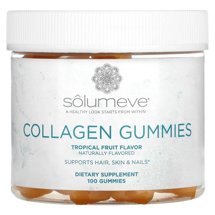 Solumeve, Коллагеновые жевательные таблетки, без желатина, вкус тропических фруктов, 100 жевательных таблеток