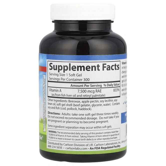 Carlson Labs, Витамин А, 25000 МЕ, 300 мягких капсул