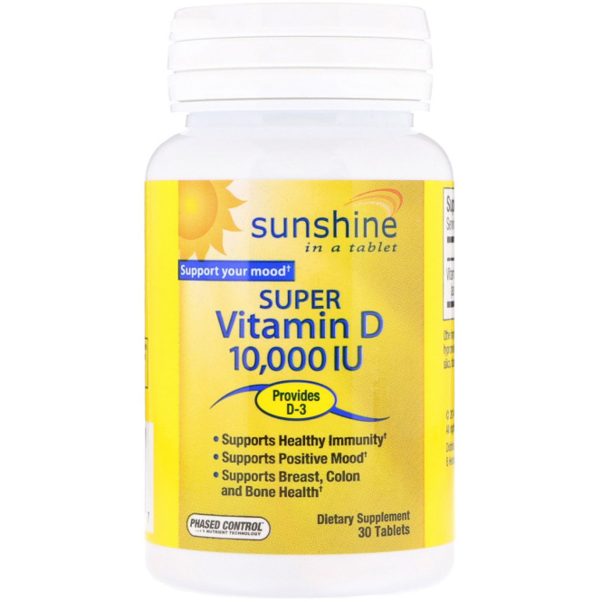 Sunshine, Super Vitamin D, 10000 МЕ, 30 Tablets