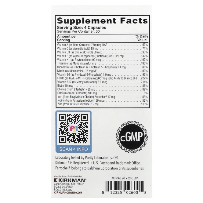 Kirkman Labs, Prenatal with Choline, 120 Capsules