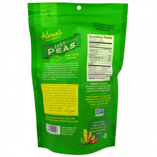 Karen's Naturals, Just Peas, Large Bag, 8 oz (224 g)