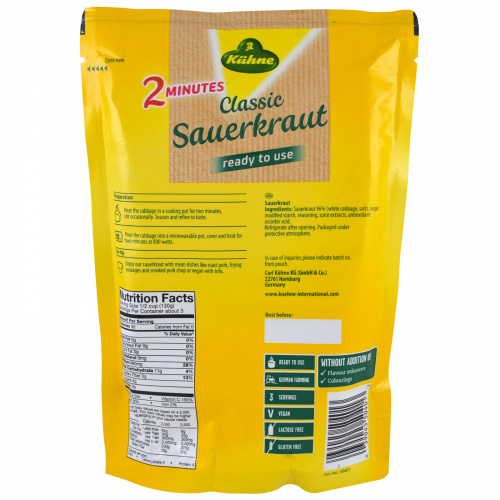 Kuhne, Ready to Use, Classic Sauerkraut, 14.1 oz (400 g)