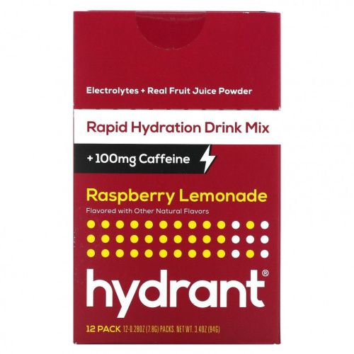 Hydrant, Смесь для быстрого увлажнения, малиновый лимонад, 12 пакетиков по 7,8 г (0,28 унции)