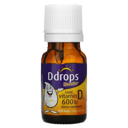 Ddrops, Booster, витамин D3 в жидкой форме, 600 МЕ, 2,8 мл (0,09 унций)