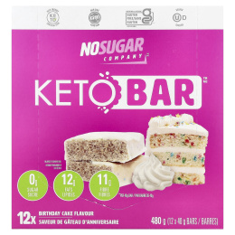 No Sugar Company, Keto Bar ™, праздничный торт, 12 батончиков, по 40 г